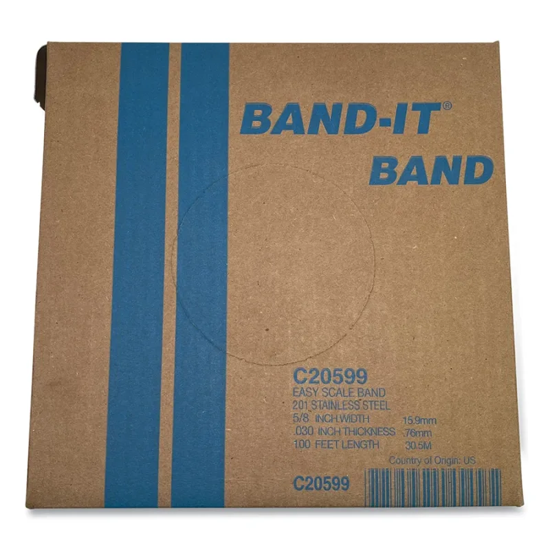 Stainless Steel Band, 5/8 in W x 0.030 in Thick x 100 ft L, SS 201