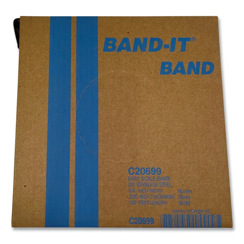 Stainless Steel Band, 3/4 in W x 0.030 in Thick x 100 ft L, SS 201