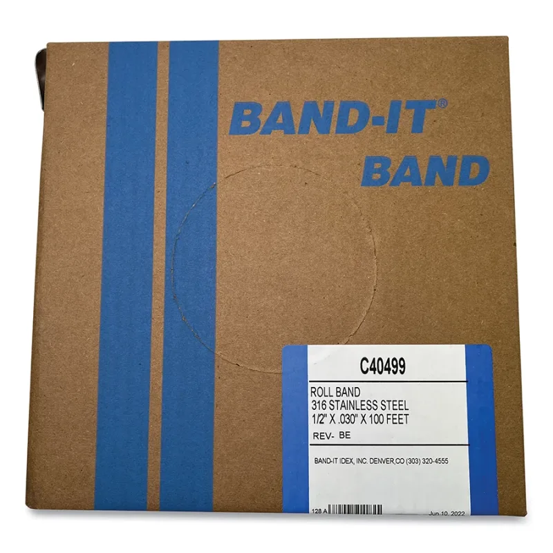 Type 316 Bands, 1/2 in x 100 ft, 0.03 in Thick, Stainless Steel