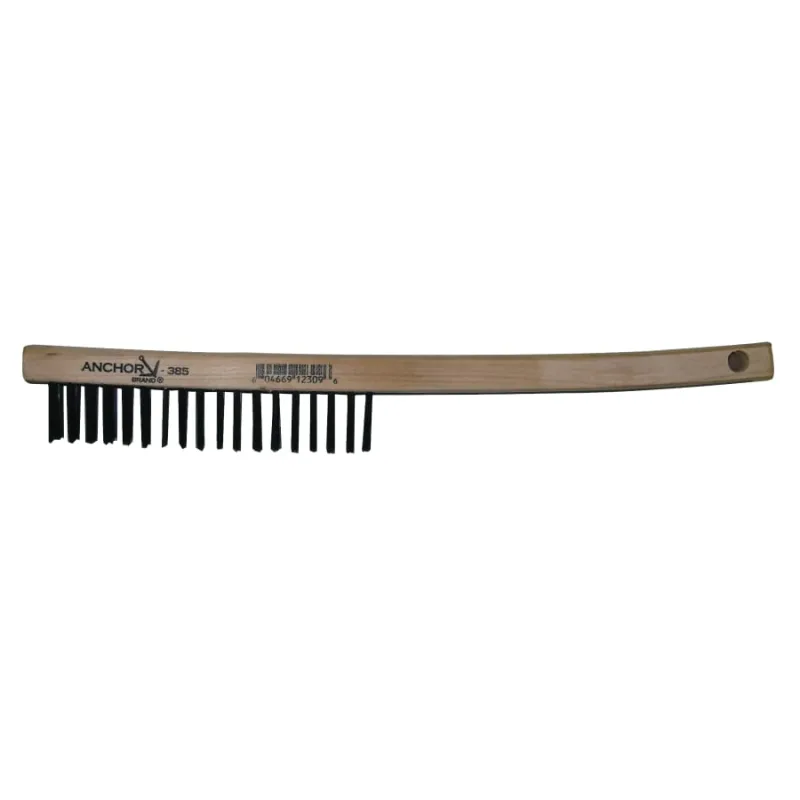 Hand Scratch Brush, 13 in, 4 X 18 Rows, Carbon Steel Bristles, Curved Wood Handle
