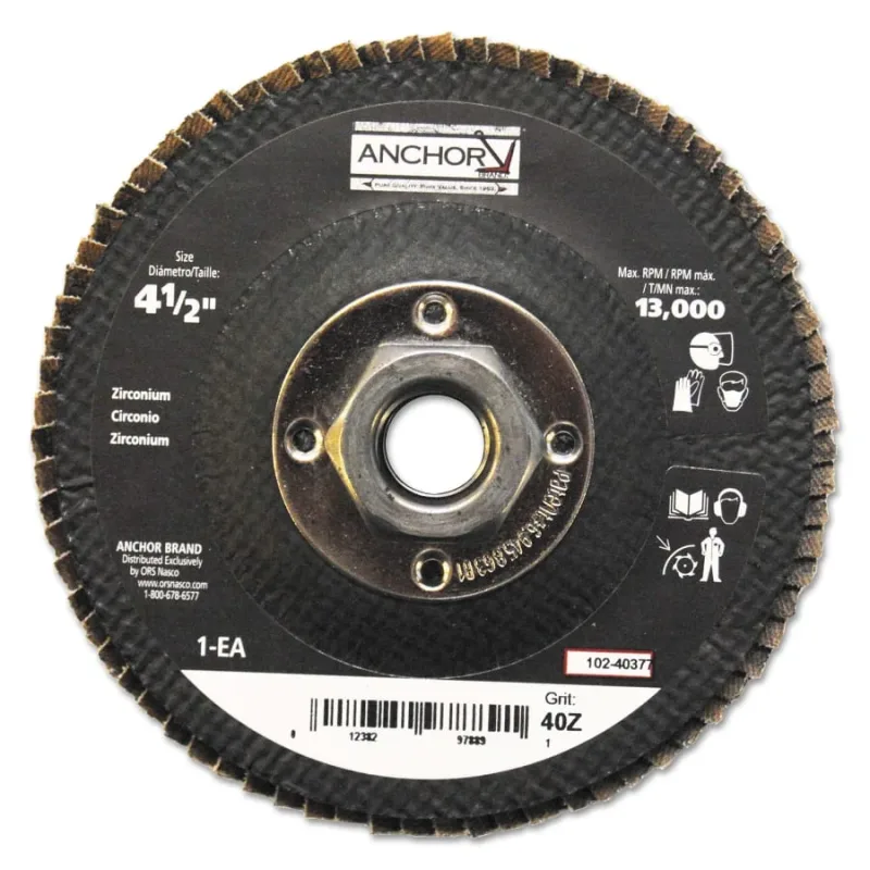 Abrasive High Density Flap Disc, 4-1/2 in dia, 40 Grit, 5/8-11 arbor, 12000 RPM, Type 27