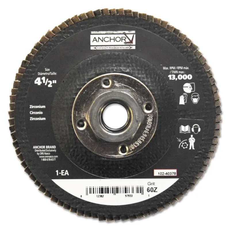 Abrasive High Density Flap Disc, 4-1/2 in dia, 60 Grit, 5/8 in - 11 arbor, 12000 RPM, Type 27