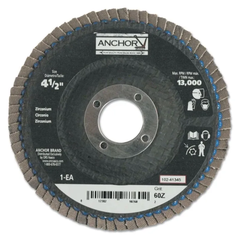 Abrasive Flap Disc, 4-1/2 in, 60 Grit, 7/8 in Arbor, 13,000 rpm
