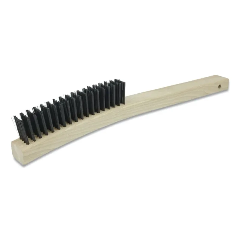 Hand Scratch Brush, 14 in L, 4 x 18 Rows,Steel Bristles, Curved Handle