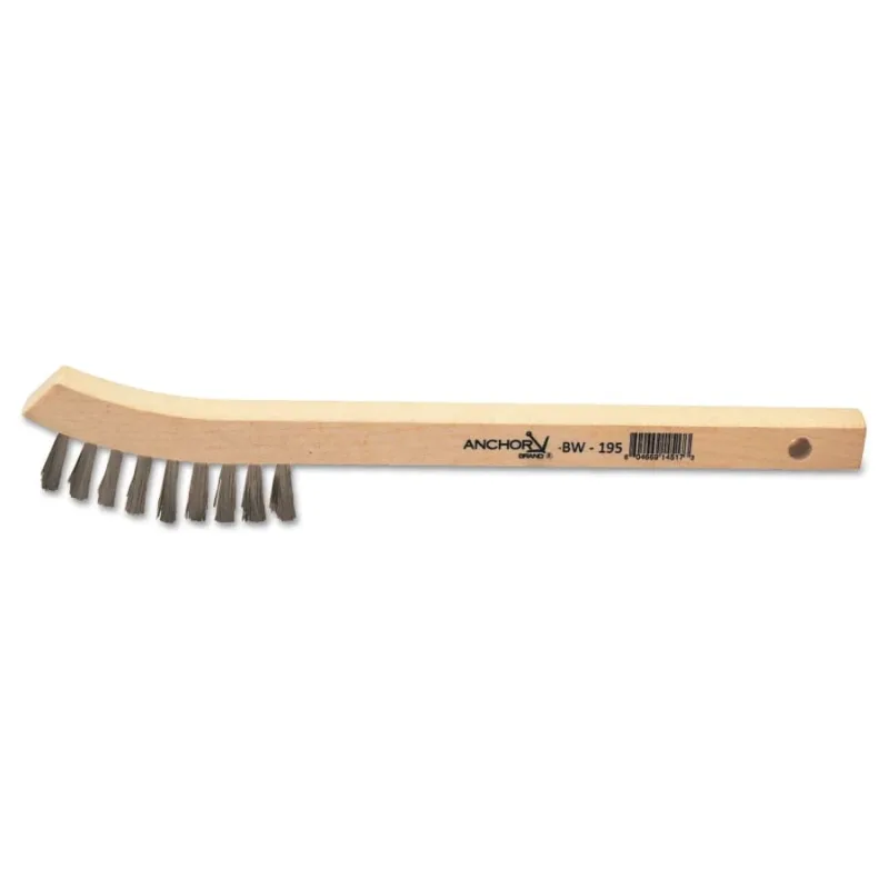 Inspection Brushes, 2 x 9 Rows, Stainless Steel, 8 3/4 in L, Bent Wood Handle