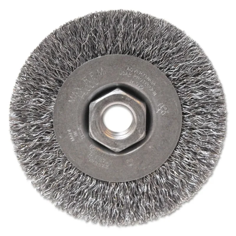 Light Duty Crimped Wheel Brush, 4 in dia x 1/2 in W, 0.014 Carbon Steel Wire, 14000 RPM