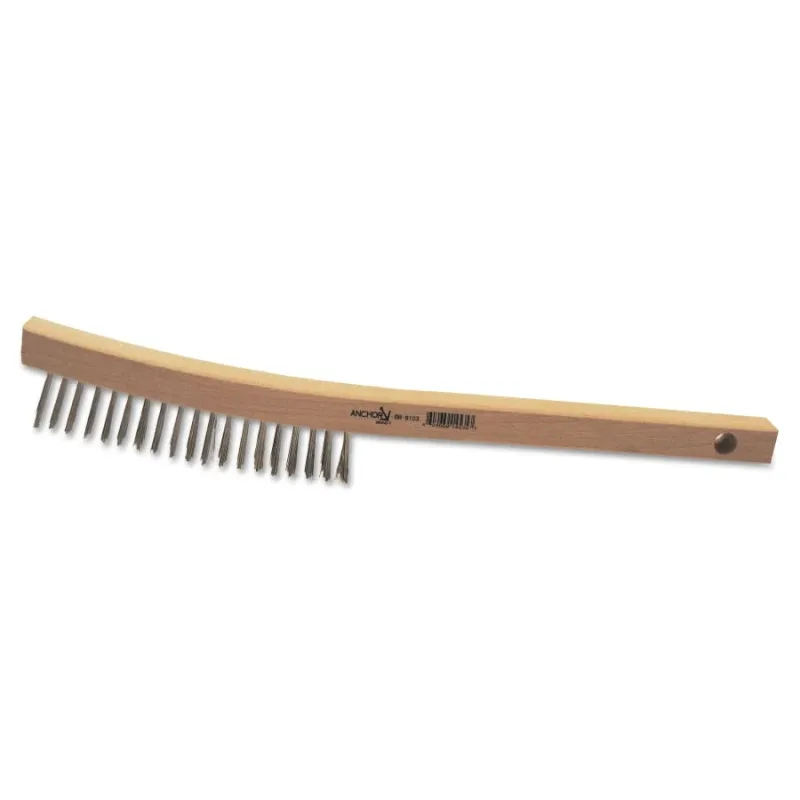 Hand Scratch Brush, 3 x 19 Rows, Stainless Steel Wire, Curved Wood Handle