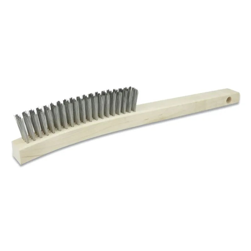 Hand Scratch Brush, 6 in, 4 x 18 Rows, Stainless Steel Bristles, Curved Handle