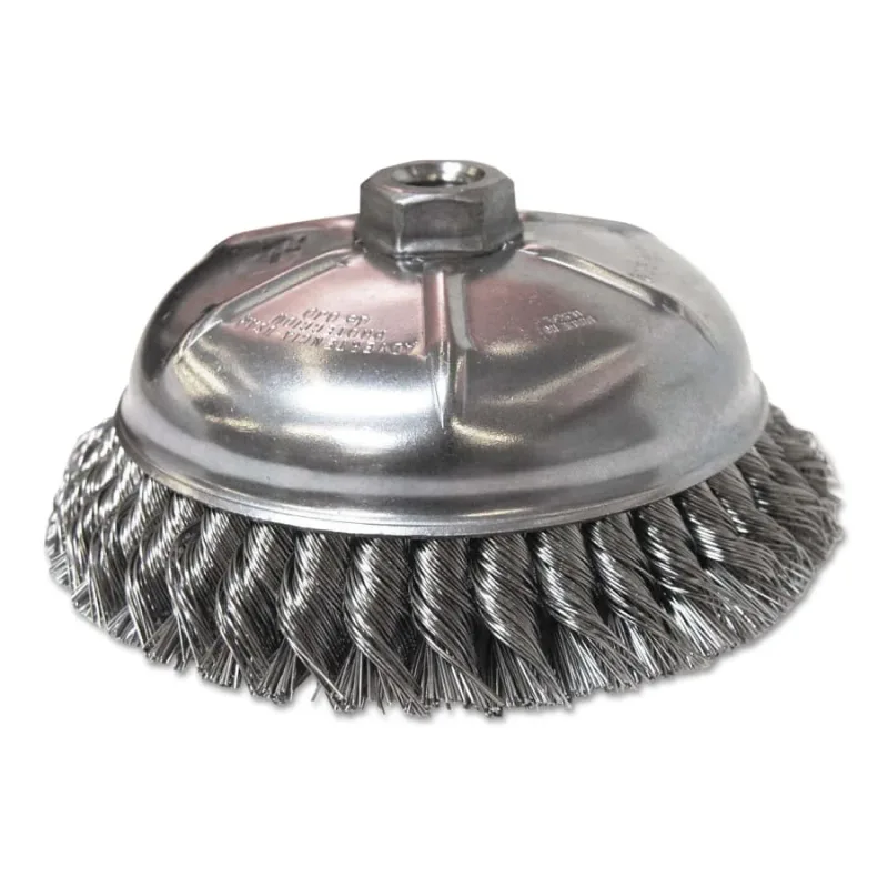 Heavy-Duty Knot-Style Cup Brushes, 6 in Dia., 0.023 in Stainless Steel Wire