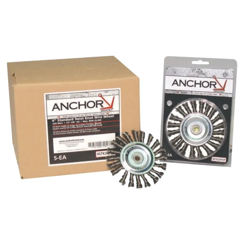 Knot Wheel Brushes, 4 in D x 5/8 in - 11, 1/2 in Face, 0.02 in Stainless Steel Wire
