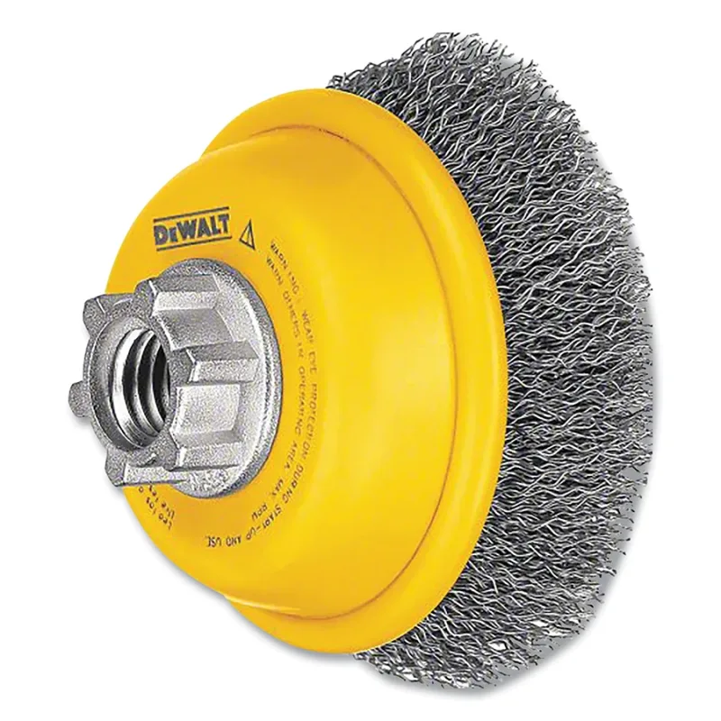 Cup Brush, Carbon Crimped, 4 in dia, 5/8 in-11 TPI, 9000 RPM