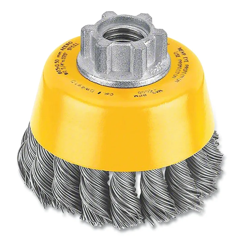 Cup Brush, Stainless Knotted, 3 in dia, 5/8 in-11 TPI, 14000 RPM