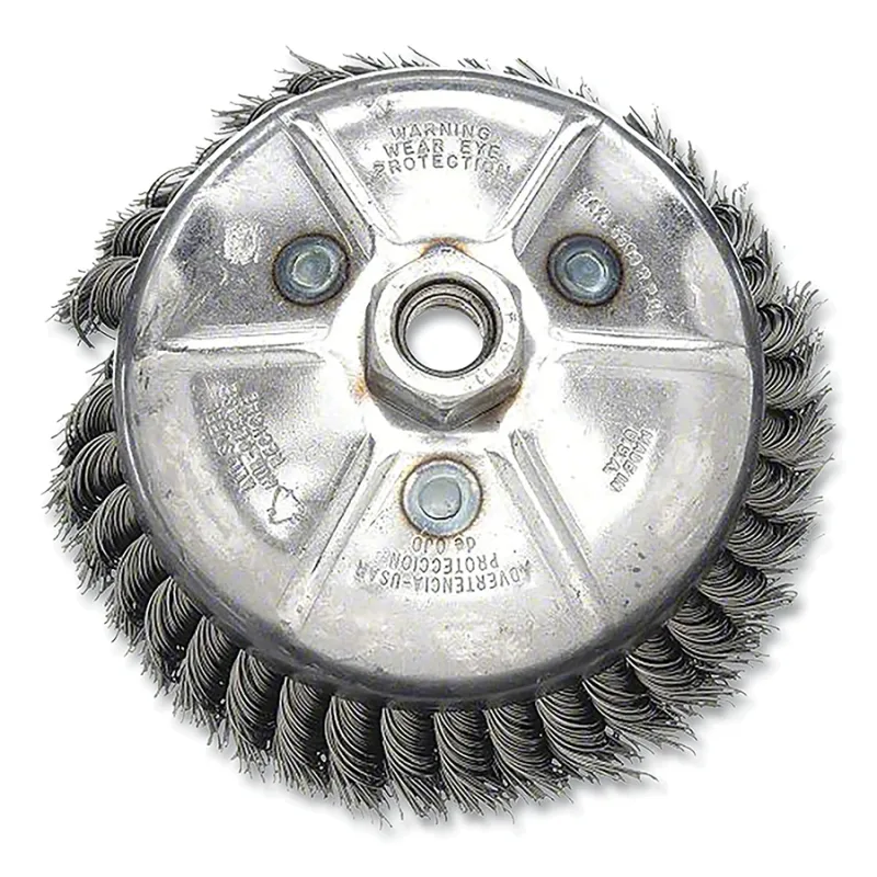 Cup Brush, Carbon Knotted, 4 in dia, 5/8in-11 TPI, 9000 RPM