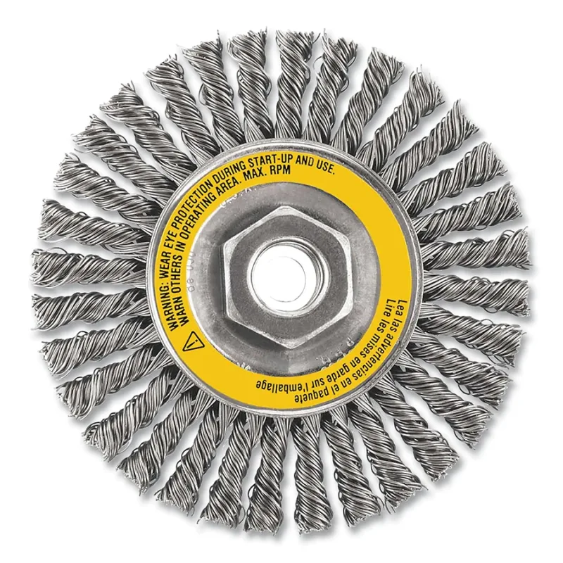 Wire Wheel Brushes, Carbon Stringer, 6 in dia, 5/8 in-11 TPI, 12000 RPM