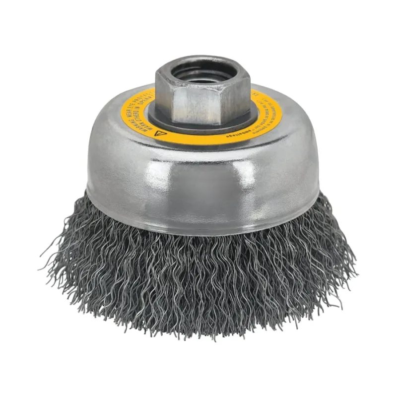 Cup Brush, Crimped, 5 in dia, 5/8 in-11 Arbor, 0.014 in, Carbon Steel Wire