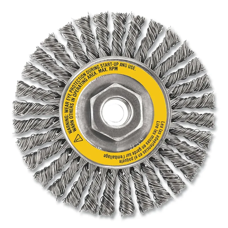 Wire Wheel Brushes, Stainless Steel Stringer, 5 in dia, 5/8 in-11 TPI, 12000 RPM