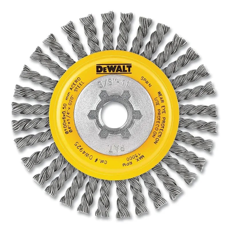 Wire Wheel Brushes, Carbon Cable Twist, 4 in dia, 5/8 in-11 TPI, 12000 RPM