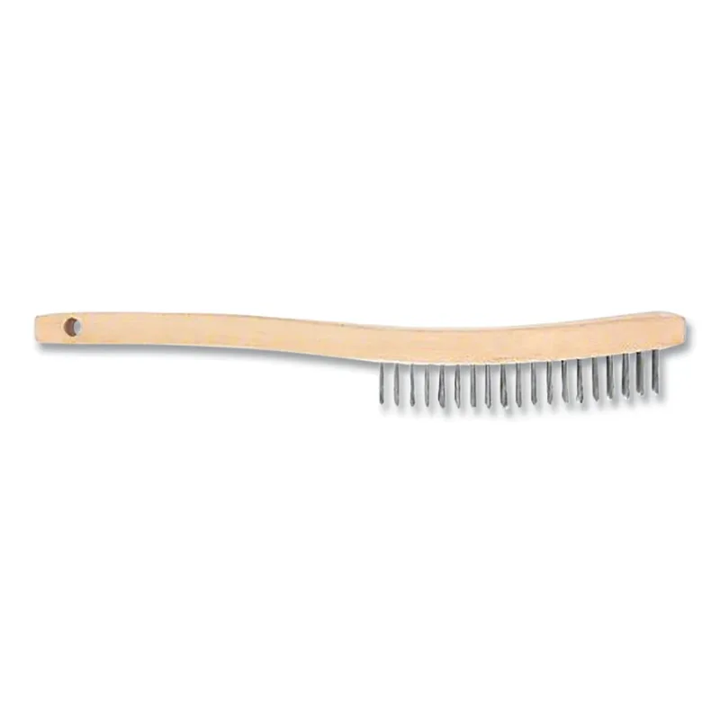 Wire Scratch Brush, 7 in Overall L, 15 Bristle Rows, Carbon Steel, Wooden Shoe Handle