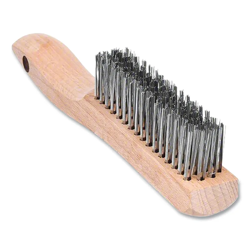 Wire Scratch Brush, 7 in Overall L, 15 Bristle Rows, Stainless Steel, Wooden Shoe Handle