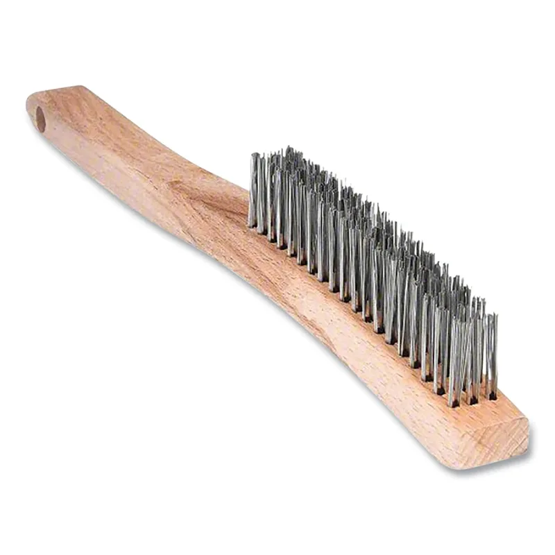 Wire Scratch Brush, 19 in Overall L, 19 Bristle Rows, Stainless Steel, Curved Wooden Handle