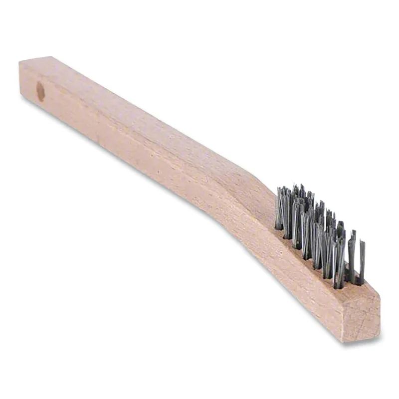 Wire Scratch Brush, 7 in Overall L, 14 Bristle Rows, Carbon Steel, Angled Wooden Handle
