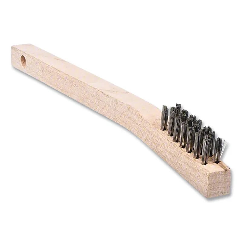 Wire Scratch Brush, 7 in Overall L, 14 Bristle Rows, Stainless Steel, Angled Wooden Handle