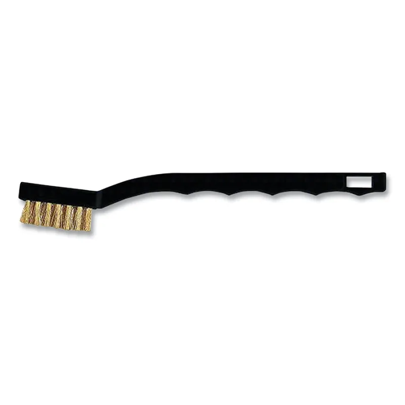 Wire Scratch Brush, 7 in Overall L, 7 Bristle Rows, Brass, Curved Plastic Handle