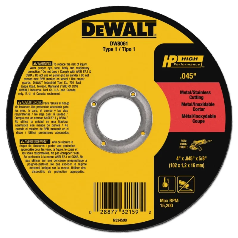 High Performance™ Cutting Wheel, Type 1, 4 in dia x 0.045 in Thick x 5/8 in Arbor, 60 Grit, Aluminum Oxide