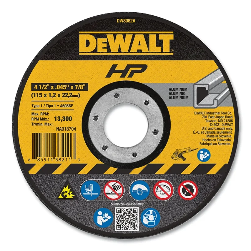 High Performance™ Cutting Wheel, Type 1, 4-1/2 in dia x 0.045 in Thick x 7/8 in Arbor, 60 Grit, Al Oxide, Non-Ferrous Metals