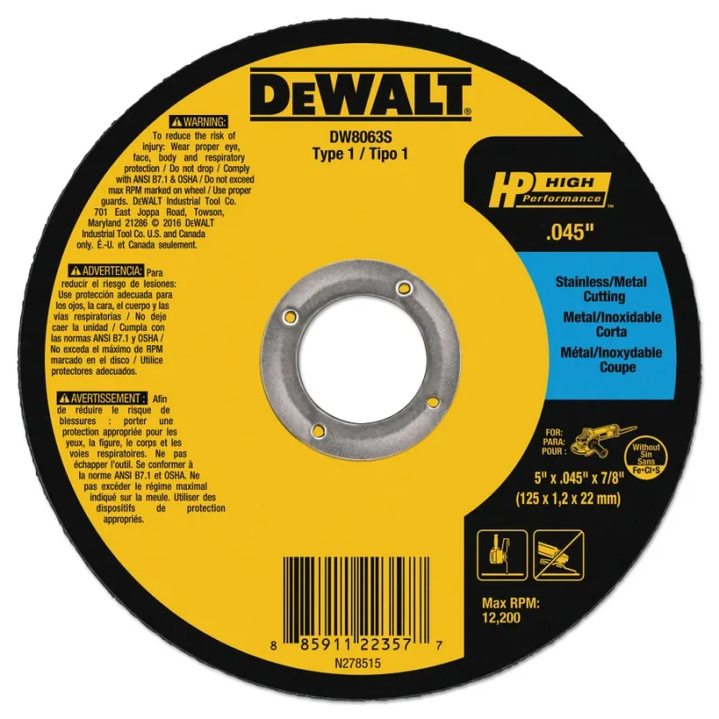 High Performance™ Cutting Wheel, Type 1, 5 in dia x 0.045 in Thick x 7/8 in Arbor, 60 Grit, Aluminum Oxide (115-DW8063) - additional view 2