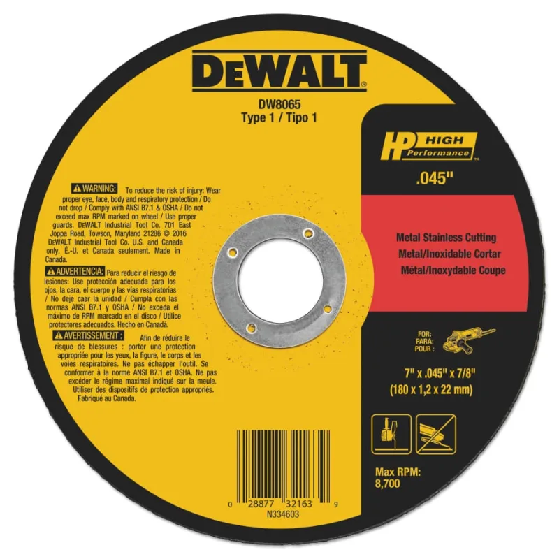 High Performance™ Cutting Wheel, Type 1, 7 in dia x 0.045 in Thick x 7/8 in Arbor, 60 Grit, Aluminum Oxide
