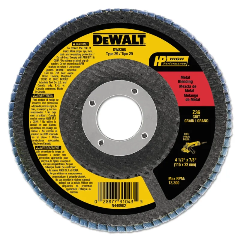 Type 29 Flap Disc, 4-1/2 in dia, 36 Grit, 7/8 in Arbor, Zirconia, 13300 RPM