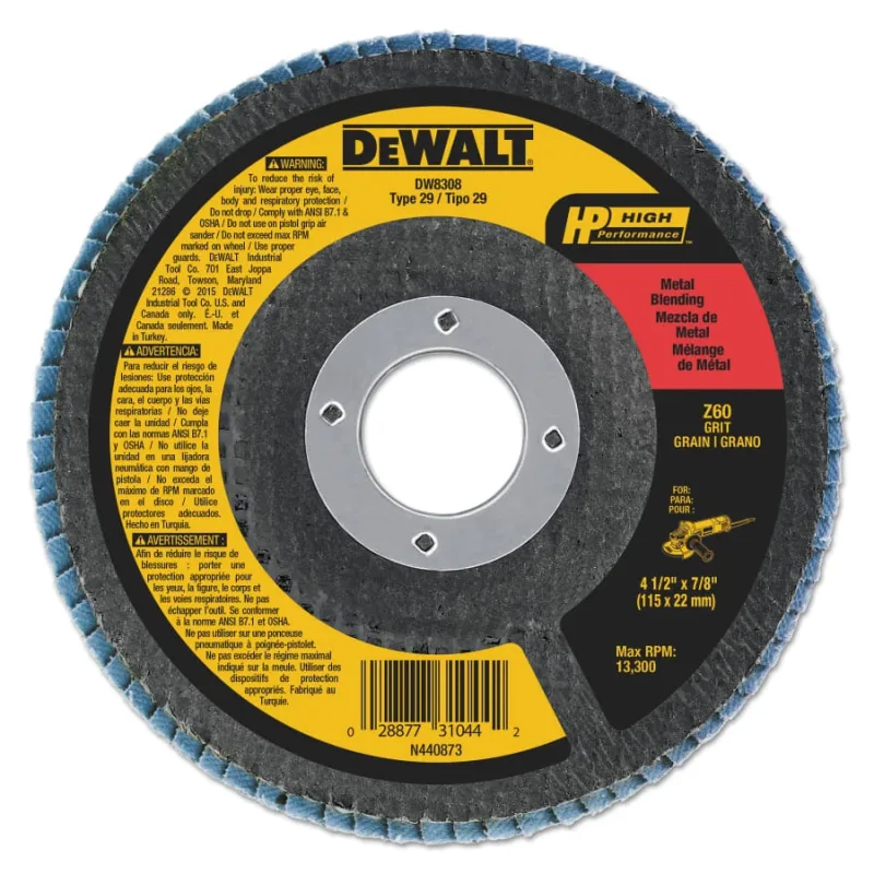 Type 29 Flap Disc, 4-1/2 in dia, 60 Grit, 7/8 in Arbor, Zirconia, 13300 RPM