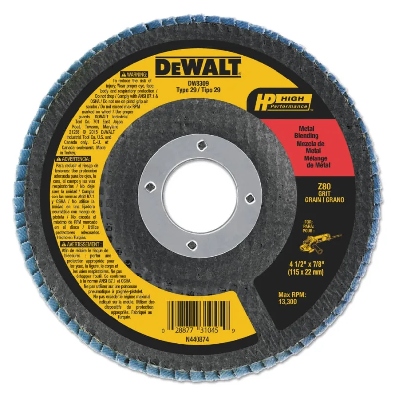 Type 29 Flap Disc, 4-1/2 in dia, 80 Grit, 7/8 in Arbor, Zirconia, 13300 RPM