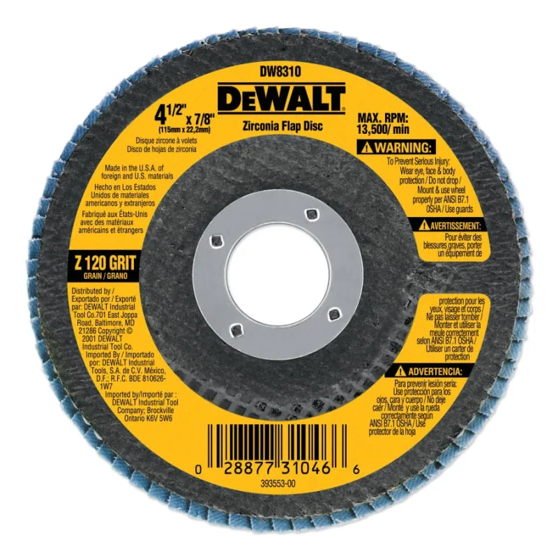 Type 29 Flap Disc, 4-1/2 in dia, 120 Grit, 7/8 in Arbor, Zirconia, 13300 RPM