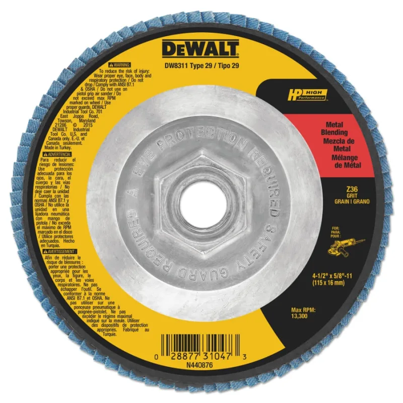 Type 29 Flap Disc, 4-1/2 in dia, 36 Grit, 5/8 in-11 TPI, Zirconia, 13300 RPM