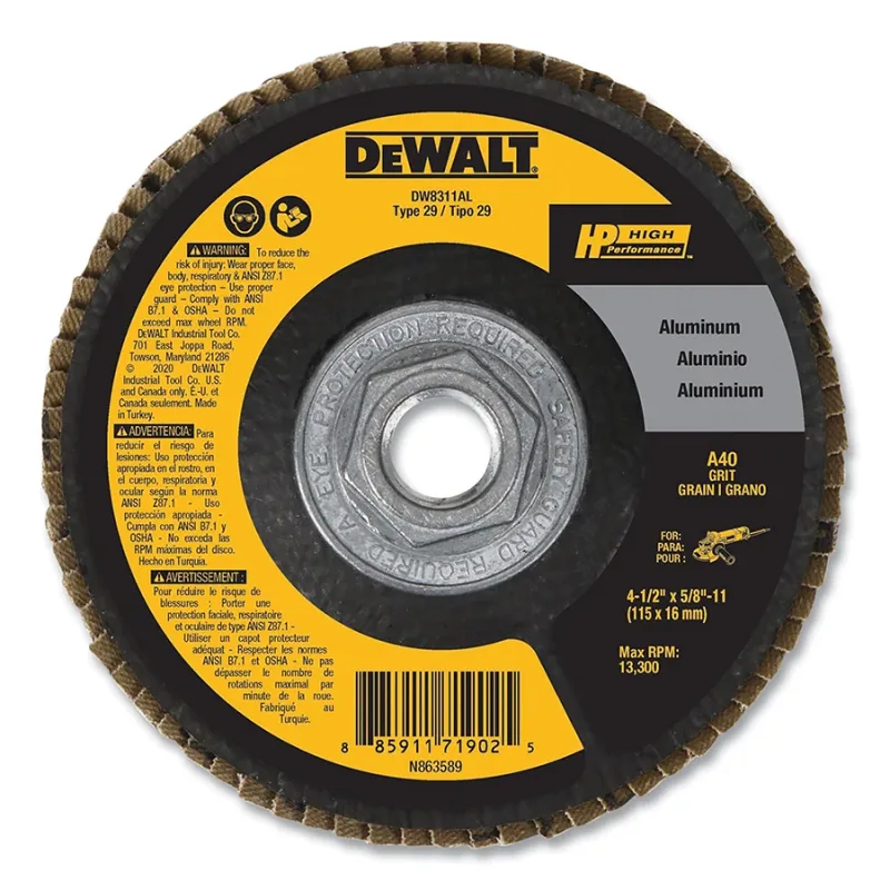 Type 29 Flap Disc, 4-1/2 in dia, 60 Grit, 5/8 in-11 TPI, Aluminum Oxide, 13300 RPM