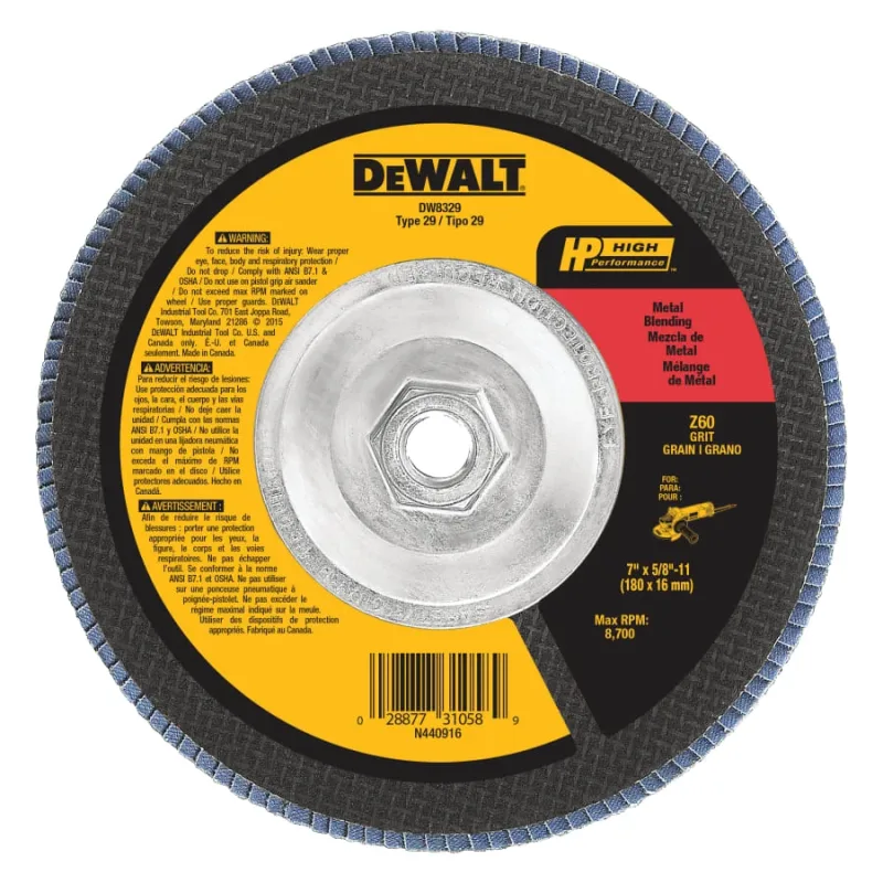 Type 29 Flap Disc, 7 in dia, 60 Grit, 5/8 in-11 TPI, Zirconia, 8700 RPM