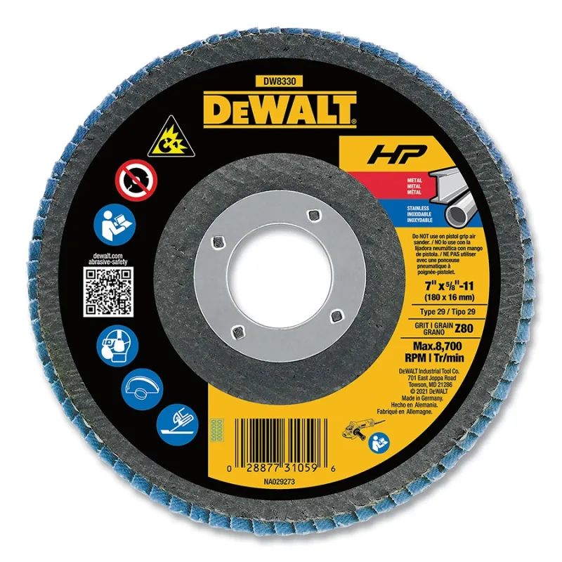 Type 29 Flap Disc, 7 in dia, 80 Grit, 5/8 in-11 TPI, Zirconia 8700 RPM