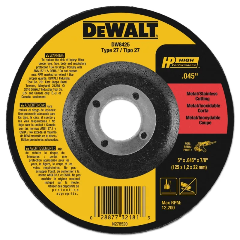 High Performance™ Cutting Wheel, Type 27, 5 in dia x 0.045 in Thick x 7/8 in Arbor, 60 Grit, Aluminum Oxide