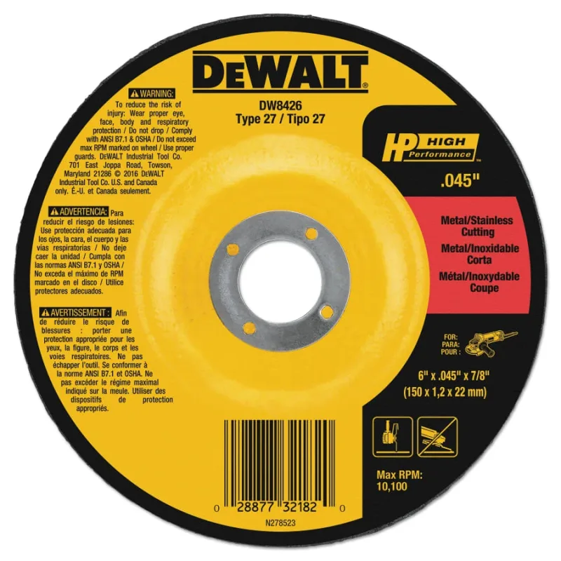 High Performance™ Cutting Wheel, Type 27, 6 in dia x 0.045 in Thick x 7/8 in Arbor, 60 Grit, Aluminum Oxide