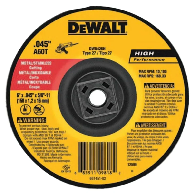 High Performance™ Cutting Wheel, Type 27, 6 in dia x 0.045 in Thick x 5/8 in-11 Arbor, 60 Grit, Aluminum Oxide