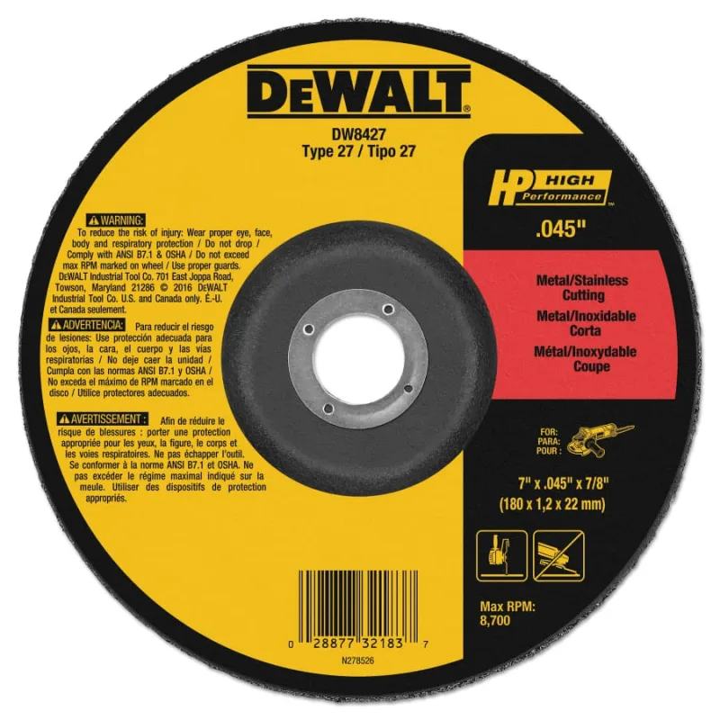 High Performance™ Cutting Wheel, Type 27, 7 in dia x 0.045 in Thick x 7/8 in Arbor, 60 Grit, Aluminum Oxide
