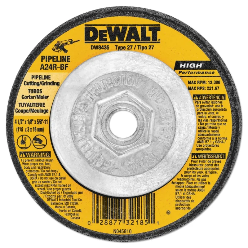 Type 27 Grinding Wheel, 4-1/2 in dia, 5/8 in-11 TPI, 13300 RPM, 24 Grit