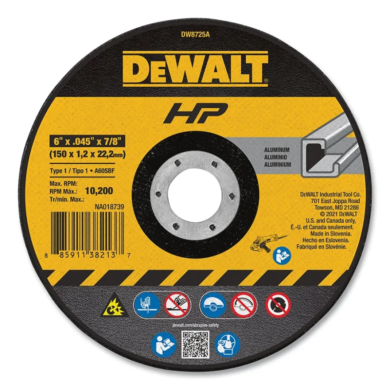 High Performance™ Cutting Wheel, Type 1, 6 in dia x 1/4 in Thick x 7/8 in Arbor, 60 Grit, Aluminum Oxide