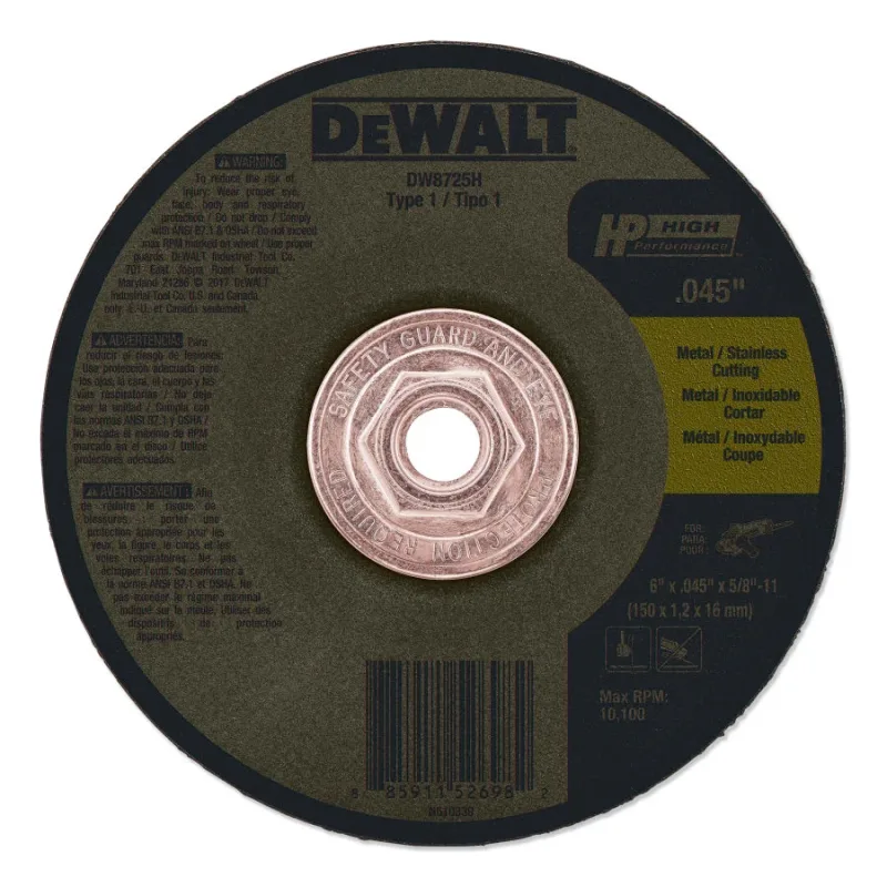 High Performance™ Cutting Wheel, Type 1, 6 in dia x 0.045 in Thick x 5/8 in-11 Arbor, 60 Grit, Aluminum Oxide