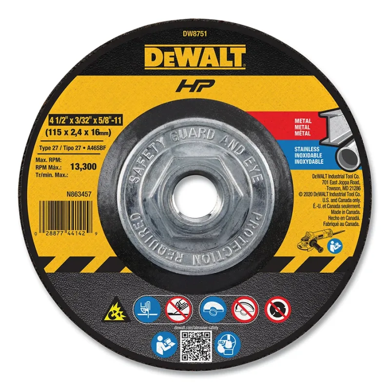 High Performance™ Cutting and Notching Wheel, Type 27, 4-1/2 in dia x 3/32 in Thick x 5/8 in-11 in Arbor, 24 Grit, Alum Oxide