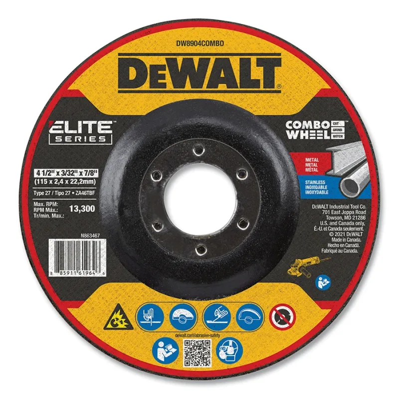 Elite Series™ Combo Wheel, T27, 4-1/2 in dia x 3/32 in Thick x 7/8 in Arbor, 24 Grit, XP™ Ceramic