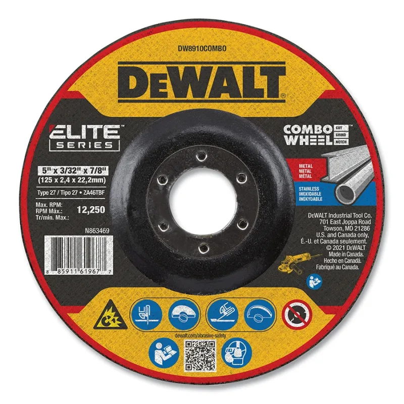 Elite Series™ Combo Wheel, T27, 5 in dia x 3/32 in Thick x 7/8 in Arbor, 24 Grit, XP™ Ceramic