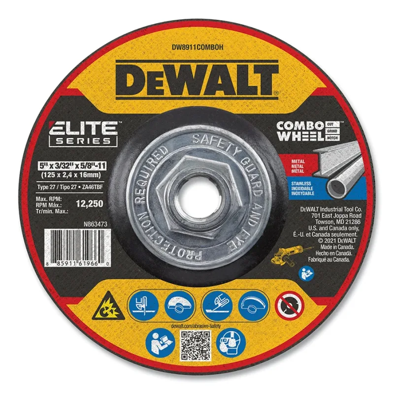 Elite Series™ Combo Wheel, T27, 5 in dia x 3/32 in Thick x 5/8 in-11 Arbor, 24 Grit, XP™ Ceramic